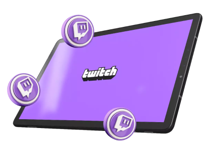 Mockup em 3D de tablet exibindo a logo da Twitch