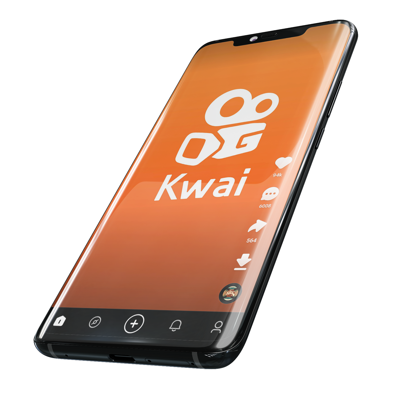 Celular com aplicativo do Kwai aberto